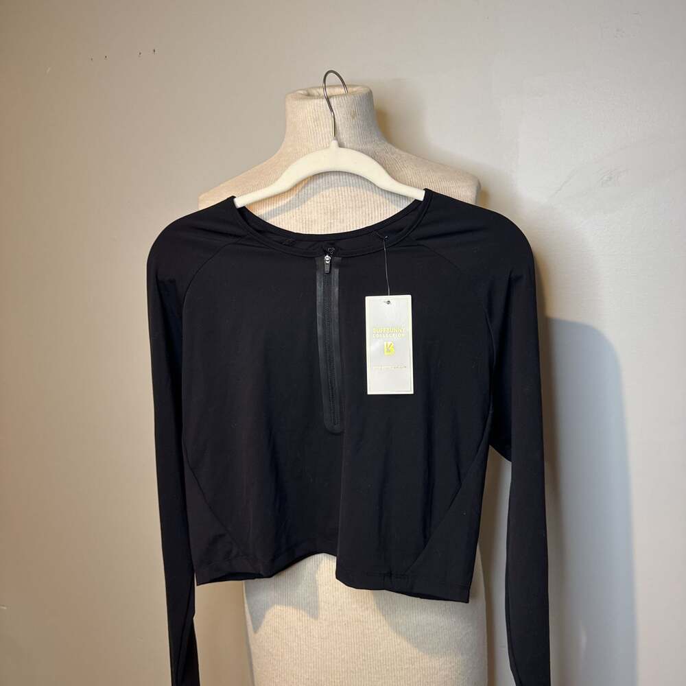Buffbunny Collection Black Long Sleeve Crop Top Quarter Zip Size Medium‎